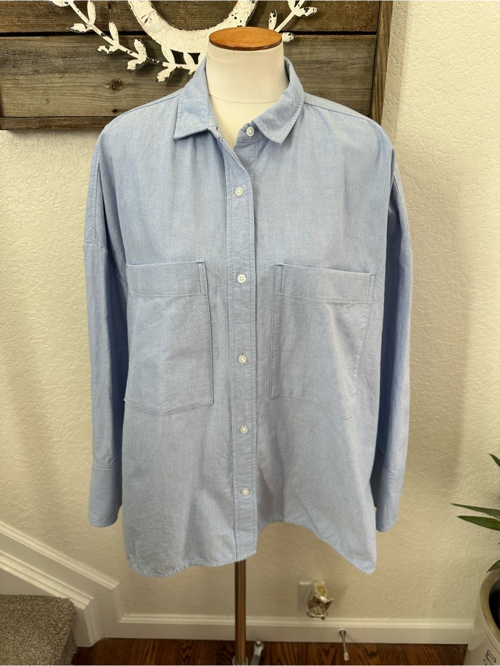 Everlane blue oversized boxy poplin cotton button down ladies size XL